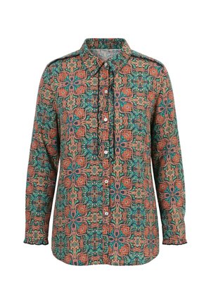 Ulla Popken, FLORAL MOSAIC LONG SLEEVE RUFFLE BLOUSE - Blusa - black
