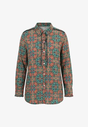 Ulla Popken, FLORAL MOSAIC LONG SLEEVE RUFFLE BLOUSE - Overhemdblouse - black