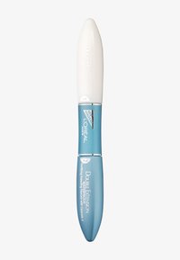 Le mascara Double Extension de L'Oréal présente un design en deux parties avec un dessus blanc et un bas bleu clair, dans des flacons élégants et ovales.