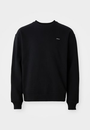 Sweatshirt preto feito de uma mistura de algodão com decote redondo, punhos e bainha canelados, apresentando um pequeno logotipo no peito.