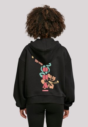 Black hoodie featuring a colorful floral graphic and "OHANA" text on the back, with a relaxed fit and soft texture.