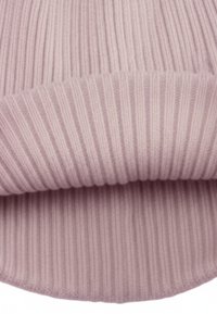 Ribbed knit fabric in soft lavender, featuring a folded hem that creates a layered texture. Smooth finish with fine detailing.