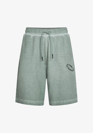 Svetlozeleni kratki hlače iz mehkega materiala, z elastičnim pasom in vrvico ter natisnjeno logotipom na levi nogi.