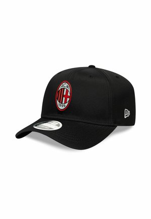 Black baseball cap with AC Milan football club logo and "1899" on front, New Era logo on the side, and a curved brim.