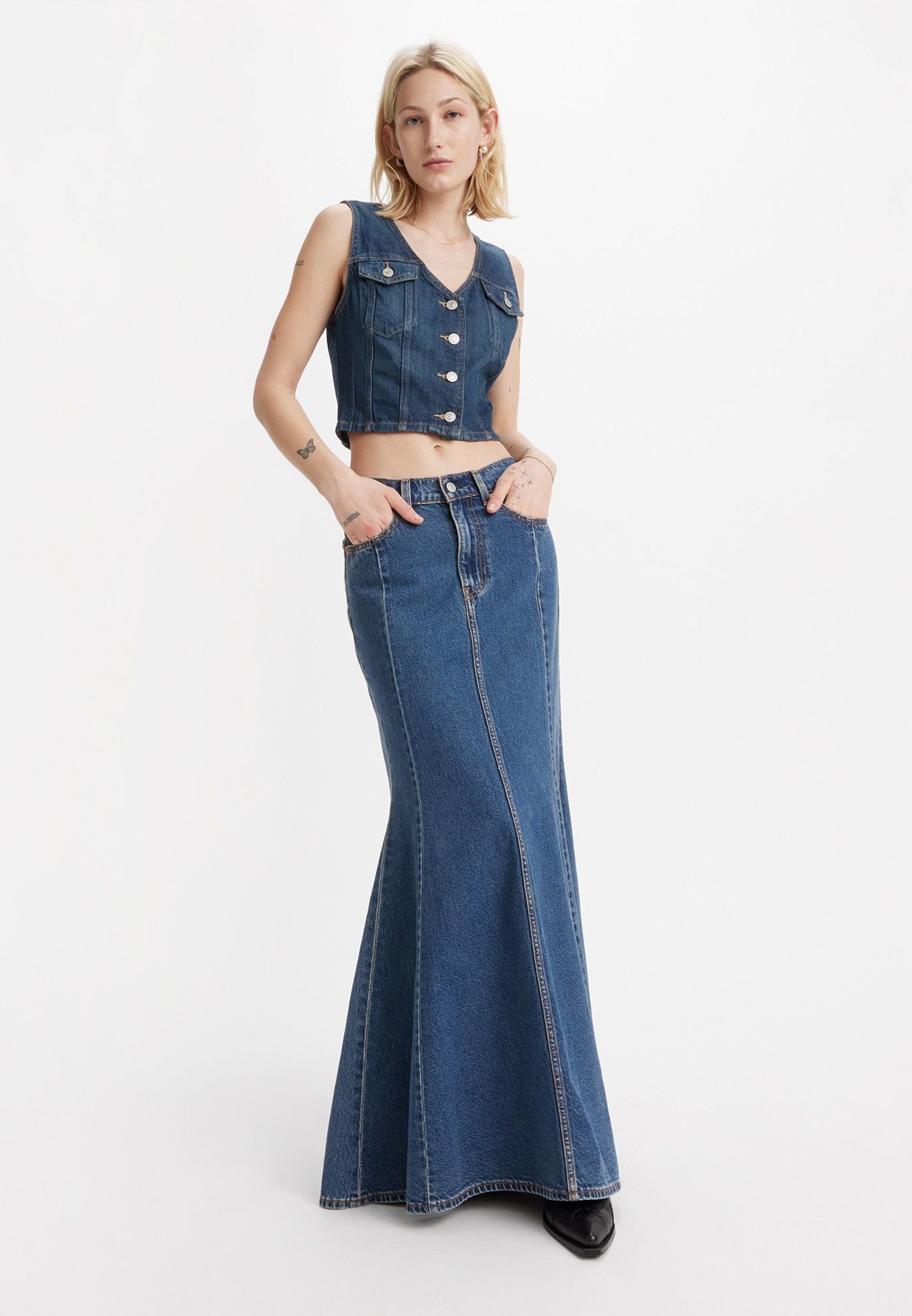 herlipto Mermaid Slit Denim Skirt
