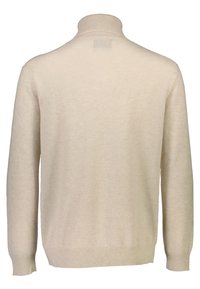 Maglione color crema con collo alto. Realizzato in morbido tessuto a maglia. Presenta maniche lunghe e polsini a coste all'orlo e sulle maniche.