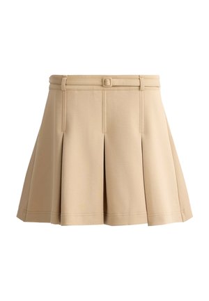 OYSHO, HIGH-RISE PLEATED SHORT SKIRT WITH BELT - Jupe trapèze - beige