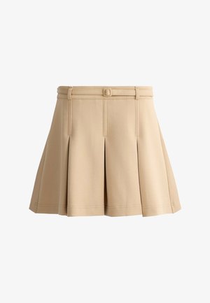 OYSHO, HIGH-RISE PLEATED SHORT SKIRT WITH BELT - A-snit nederdel - beige