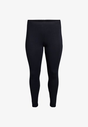 Zwarte legging van rekbaar materiaal, met een elastische tailleband en een gladde textuur. Geen patronen of zichtbare naden.