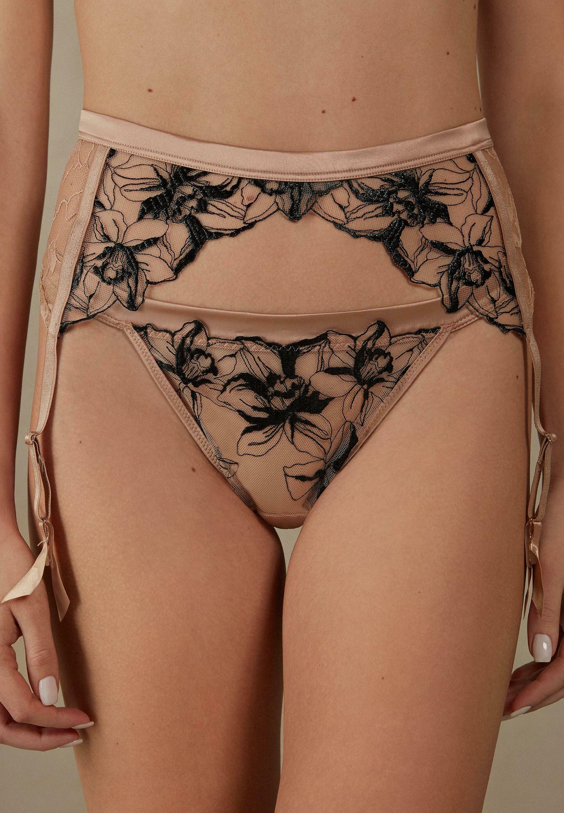 Intimissimi STRUMPFHALTER STIR THE SENSES - Liguero - natürlich soft beige  black/beige jaspeado - Zalando.es
