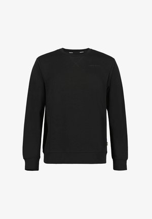 Black sweatshirt made of soft fabric, featuring a crew neckline, long sleeves, ribbed cuffs, and a small logo detail on the chest.