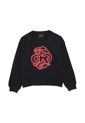Felpa nera con design corto, caratterizzata da un grande motivo grafico rosso simile al neon al centro e polsini e orlo a coste.