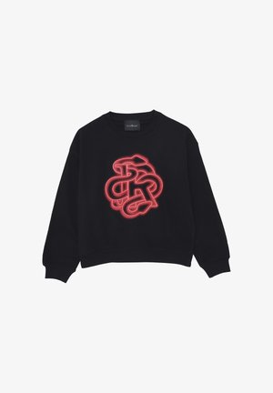 Felpa nera con design corto, caratterizzata da un grande motivo grafico rosso simile al neon al centro e polsini e orlo a coste.