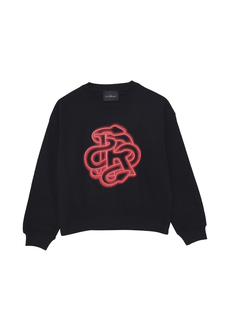 Felpa nera con design corto, caratterizzata da un grande motivo grafico rosso simile al neon al centro e polsini e orlo a coste.