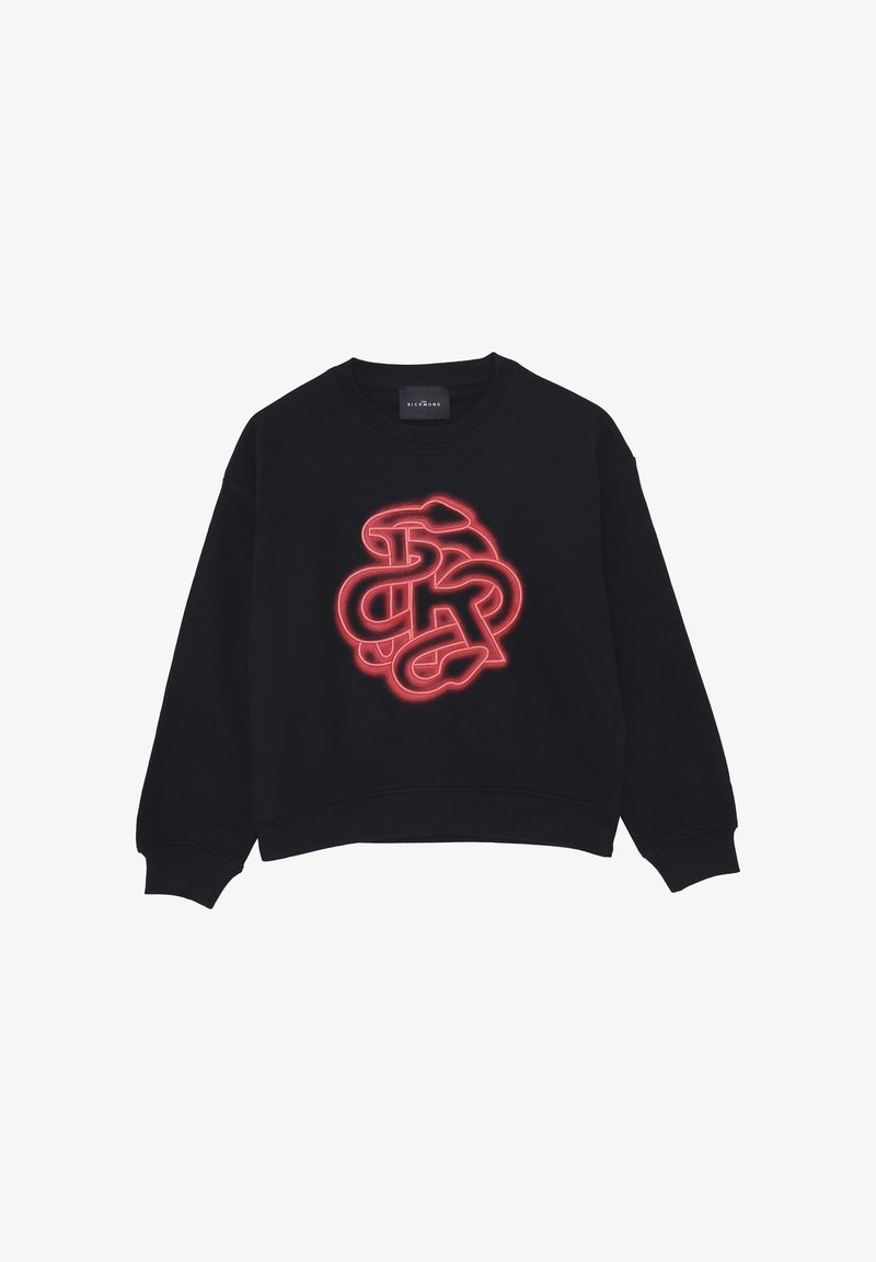 Felpa nera con design corto, caratterizzata da un grande motivo grafico rosso simile al neon al centro e polsini e orlo a coste.