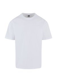 T-shirt blanc uni à manches courtes et col rond avec une étiquette de marque Urban Classics visible à l'intérieur du col.