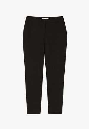 Mustad püksid sujuva disainiga, millel on sile tekstuur, küljetaskud ja sobiv siluett, mis kitseneb pahkluuni.
