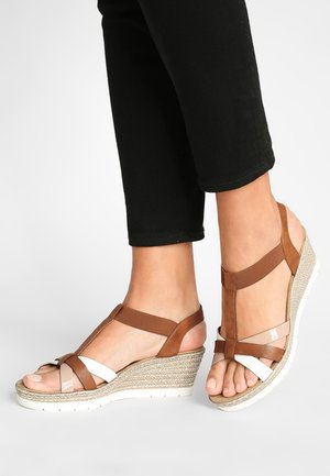 Sandalen met plateauzool - bianco/cognac