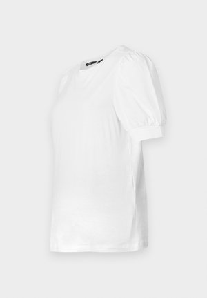 Vit kortärmad t-shirt med rund halsringning och puffärmar, gjord av mjukt tyg, med rak nederkant och sidofickor.
