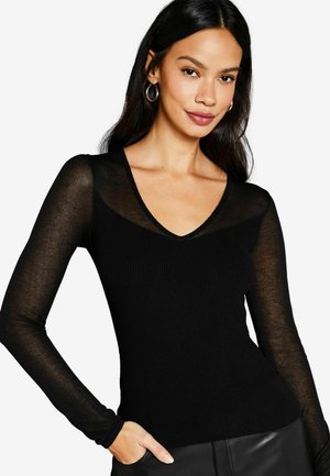 Lipsy SHEER V NECK  - Pullover - black