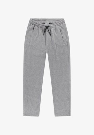 Grijze, gestructureerde joggerbroeken met een elastische tailleband, een trekkoordsluiting en twee ritszakken aan de zijkanten. Beschikbaar in een slim fit ontwerp.