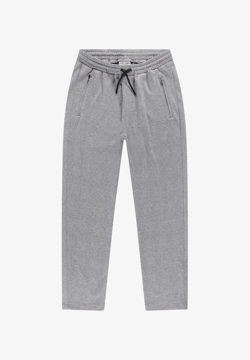 Grijze, gestructureerde joggerbroeken met een elastische tailleband, een trekkoordsluiting en twee ritszakken aan de zijkanten. Beschikbaar in een slim fit ontwerp.