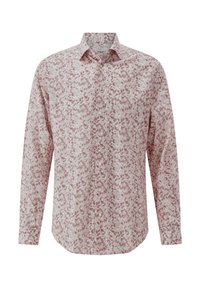 Langärmliges Shirt in hellrosa mit floralem Muster. Weicher Baumwollstoff, Knopfleiste vorne und klassisches Kragendesign.
