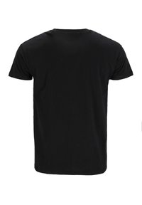 T-shirt nera in cotone a maniche corte con scollatura a girocollo, caratterizzata da un colore uniforme e un design semplice e privo di adornamenti.