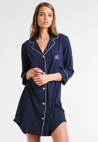 Lauren Ralph Lauren - HERITAGE 3/4 SLEEVE CLASSIC NOTCH COLLAR SLEEPSHIRT - Naktiniai marškinėliai - dot navy/white Miniatiūros vaizdas 1