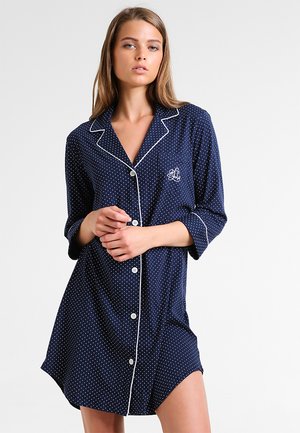 Lauren Ralph Lauren 3/4 SLEEVE CLASSIC NOTCH COLLAR SLEEPSHIRT - Nightie - dot navy/white