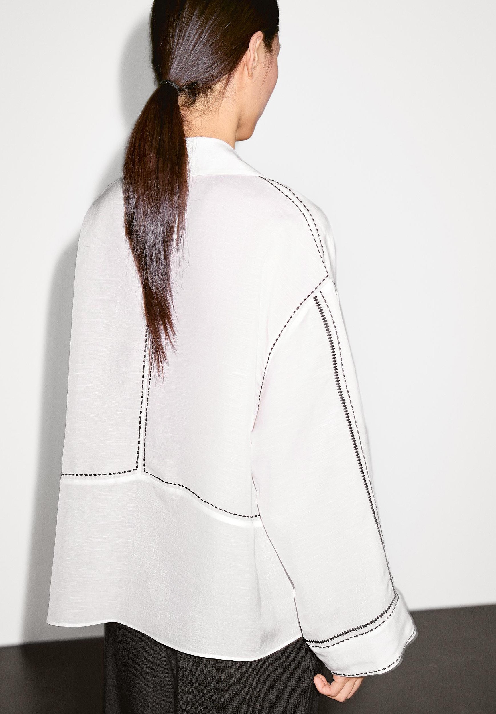 Massimo Dutti EMBROIDERED - Blouse - white - Zalando.co.uk