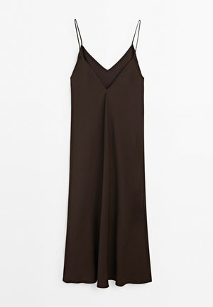 Massimo Dutti, FLOWING SATIN MIDI DRESS - Maxi-jurk - dark brown
