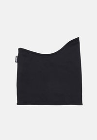 Svart, stretchbart halsband med en vågformad övre kant, slät textur och diskret logotag; designad för komfort och enkel användning.