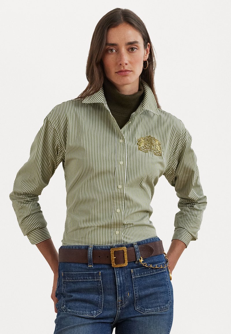 Lauren Ralph Lauren STRIPED BROADCLOTH SHIRT - Hemdbluse - olive/white