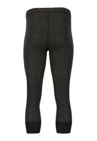 Schwarze, dehnbare Leggings mit glatter Textur und figurbetontem Design. Sie haben eine einheitliche Farbe und einen schmalen Schnitt, der direkt unterhalb der Wade endet.