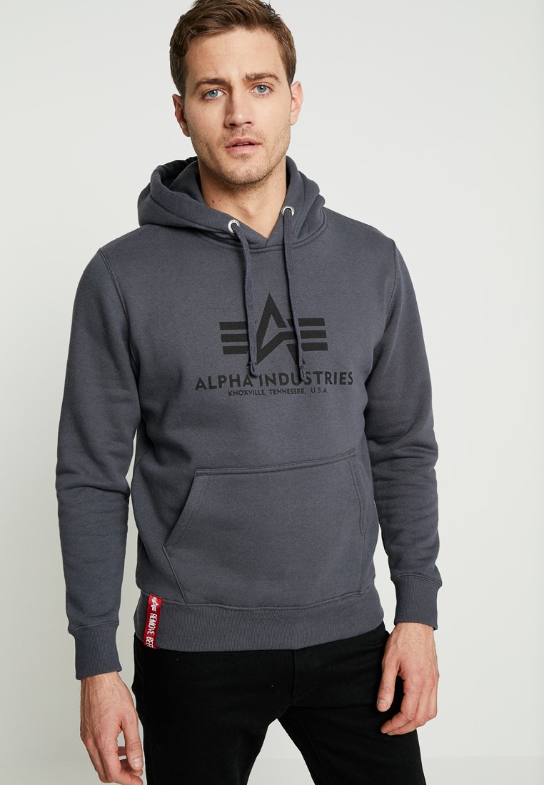 Alpha Industries - BASIC - Mikina s kapucí - grey black/black, Zvětšit