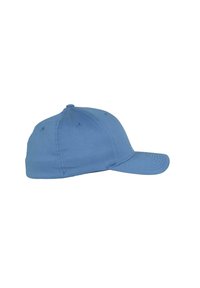 Blauwe honkbalpet van katoen met een gebogen klep. Heeft zes ventilatiegaatjes en een gestikt ontwerp op de voorkant.