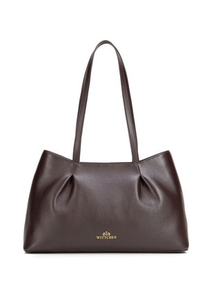 Donkerbruine leren tote bag met lange handvatten en klein gouden Wittchen-logo, gecentreerd nabij de onderkant aan de voorkant.