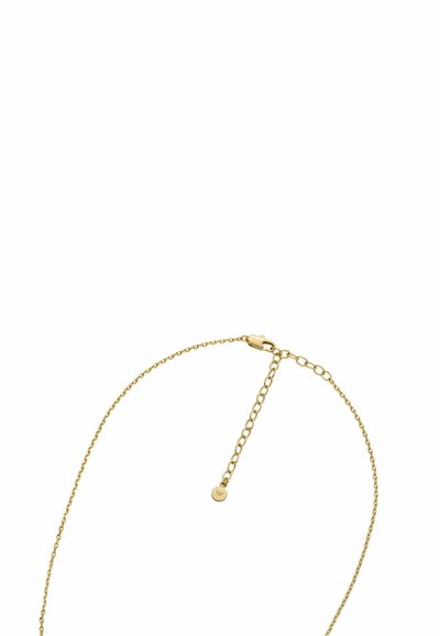 Zlatý řetízek na krk s jemným propojením, zapínáním a nastavitelnou délkou. Obsahuje malý, kulatý přívěsek.