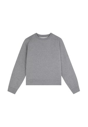 Felpa grigia con scollatura tonda, maniche lunghe a raglan e polsini e orlo a costine. Realizzata in un tessuto morbido e liscio. Design minimalista.