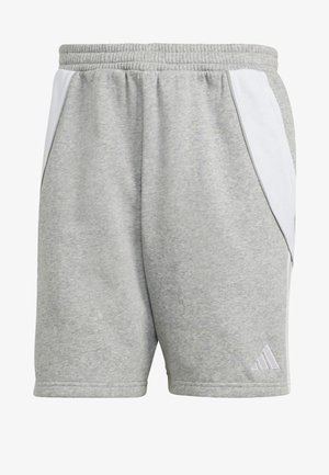 Pantaloni sportivi grigi realizzati in tessuto morbido, con pannelli laterali bianchi, una vita elastica e un piccolo logo sulla parte inferiore della gamba sinistra.