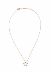 Roséguldhalsband med en delikat kedja och ett dubbelt hjärtanhänge. Hängsmycket har mjuka kurvor och en öppen design.