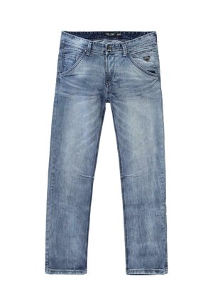 Lichtblauwe denim jeans met een rechte pasvorm, voorzien van vijf zakken, een ritssluiting en subtiele vervaging in de stof.