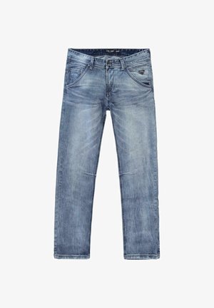 Lichtblauwe denim jeans met een rechte pasvorm, voorzien van vijf zakken, een ritssluiting en subtiele vervaging in de stof.