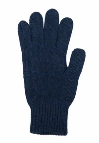 Guanto lavorato a maglia blu navy con cinque dita; polsino a coste sul polso; tessuto testurizzato che migliora la presa e il calore.