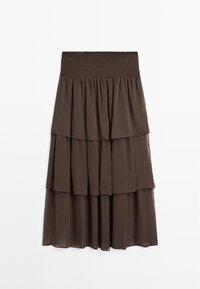 Massimo Dutti LONG RUFFLED - Gonna a campana - mottled dark brown