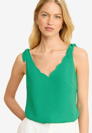 V NECK SCALLOP DETAIL TIE SHOULDER - Blus - green