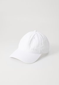 Casquette de baseball blanche en tissu avec le logo brodé "BOSS". Elle a un visière courbée et des œillets de ventilation sur la couronne.