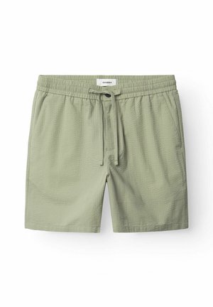 Hellgrüne Shorts mit einem elastischen Bund und verstellbarem Kordelzug. Sie zeichnen sich durch einen strukturierten Stoff mit dezenten Mustern aus.