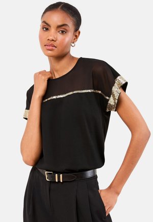 Lipsy REGULAR FIT - CREW NECK  - T-Shirt print - black mesh gold sequin